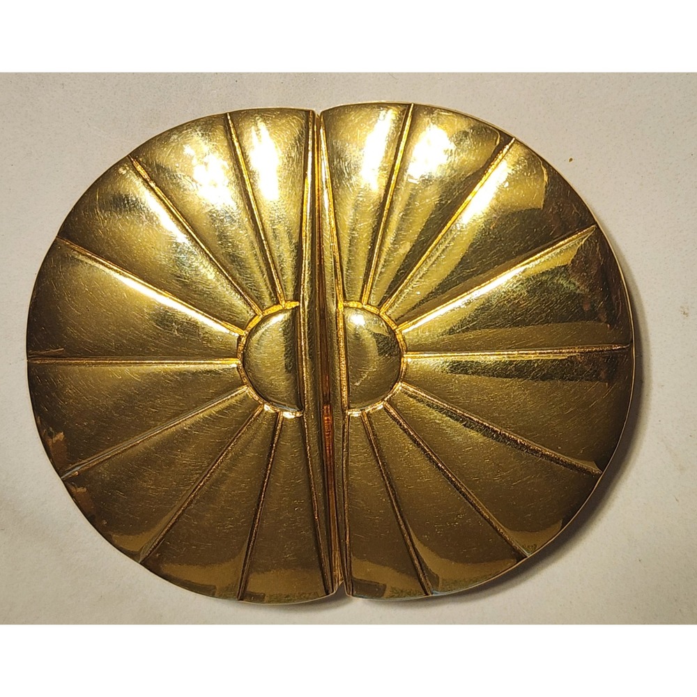 Vintage Dottie Smith Gold Tone Sunburst Belt Buckle Interlocking Two Piece